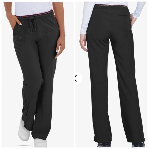 Heart Soul Pants - Heart Soul Women XL Scrub Pant 4-Pocket STRETCH Logo Elastic Black Petite 1X